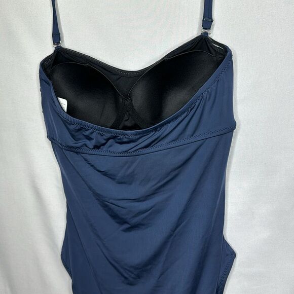 Garnet Hill Ruched Bandeau One Piece Navy bathing Suit. Size 4. NWOT. - Picture 5 of 9